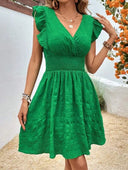 Women's Flowy Dress with Ruffled Cutouts and Elastic Waistband