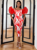Chic Women's Dress with Statement Puff Sleeves and Floral Design