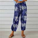 Floral Print Women's Trousers with Stylish Buttons