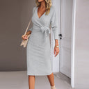 Chic Women's Wrap Dress with Stylish Waistline and Trumpet Sleeves