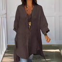 Women's Linen Blouse with Deep V-Neck Design