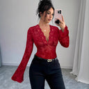 Women's Lace Top with Deep V-Neck & Ruffle Accents