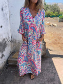 Chic Women's V-Neck Long Sleeve Dress with Pockets
