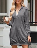 Chic Women's High Collar Dress with Pockets
