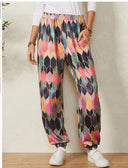 Trendy Geometric Pattern Women's Pants with Stretchy Waist