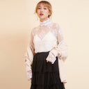Ladies Sheer Lace-Detail Blouse