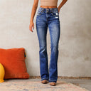 High-Waisted Women's Flared Jeans with Chic Distressed Style