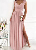 Chic Women's Evening Dress with V-Neck Ruffles
