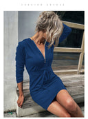 Women's Stylish Hooded Dress with Zipper and Adjustable Waist