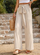 Chic Women's Palazzo Pants with Waist Tie and Pockets