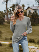 Chic V-Neck Top with Puff Sleeves for Women