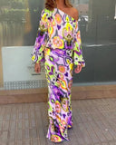 Stylish Off-Shoulder Tie-Dye Maxi Dress with Voluminous Sleeves