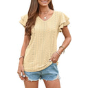 Women's V-Neck T-Shirt with Ruffle Accents and Eyelet Design