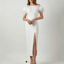Feather-Embellished Evening Dress for Women
