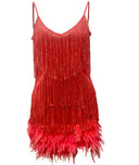 Glitter Evening Dress with Feathers & Shimmering Accents