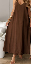 Chic Women's Maxi Dress with Deep V-Neck Design