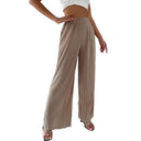 Wide Leg Pleated Women's Pants with Elastic Waist