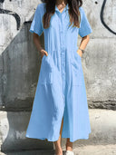 Button-Detail Women's Shirt Dress with Pockets