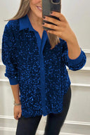 Sequined Blouse with Classic Collar for Women