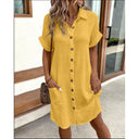 Chic Women's Button Placket Dress with Pockets