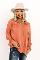 Chic Women's Blouse with Ruffle Accents and V-Neck Design