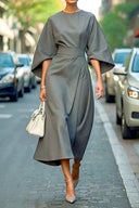 Chic Women's Maxi Dress with Balloon Sleeves and Waist Belt