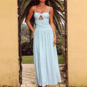 Chic Women's Maxi Dress with Deep V-Neck and Cut-Out Design