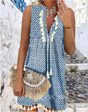Floral Print Beach Dress with Fringe Accents