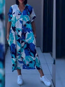 Women's V-Neck Casual Dress with Pocket Design