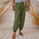 Chic Women's Pants with Side Pockets & Elastic Waist