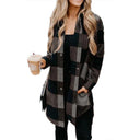 Chic Check Print Long Blouse with Button Detail
