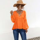 V-Neck Women's Blouse with Elastic Cuffs