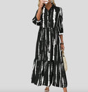 Chic Women's Long Sleeve Maxi Dress with Pockets and Stripes