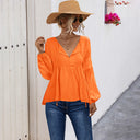 Chic V-Neck Blouse with Long Puff Sleeves