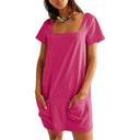 Chic Women's Tunic Dress with Square Neckline and Pockets
