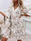 Chic Women's Dress with Paisley Print & Lace Accents