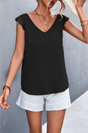 Charming Women's V-Neck Blouse with Lace Trim