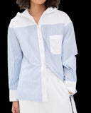 Chic Satin Blouse with Puff Sleeves and Contemporary Collar