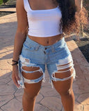 Trendy Women's Distressed Denim Shorts with Frayed Edges