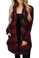 Chic Check Print Long Blouse with Button Detail