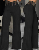 Chic Women's High-Waisted Palazzo Pants with Ribbed Style