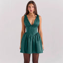 Women's Deep V-Neck Dress with Flared Skirt