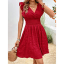 Women's Flowy Dress with Ruffled Cutouts and Elastic Waistband