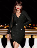 Sequin V-Neck Mini Dress with Long Sleeves