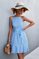 Women's Halter Dress with Flowing Hem & Adjustable Belt