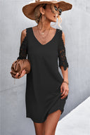 Chic Women's Mini Dress with Lace Inset and V-Neck Design
