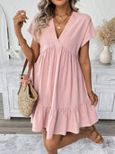 Women's Summer V-Neck Dress with Ruffled Hem