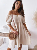 Chic Summer Dress with Puff Sleeves & Ruffles