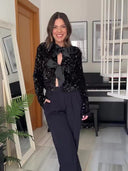 Sequin Blazer with Statement Bow Closure for Women