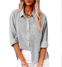 Women's Short Sleeve Linen Blouse with Button Accents